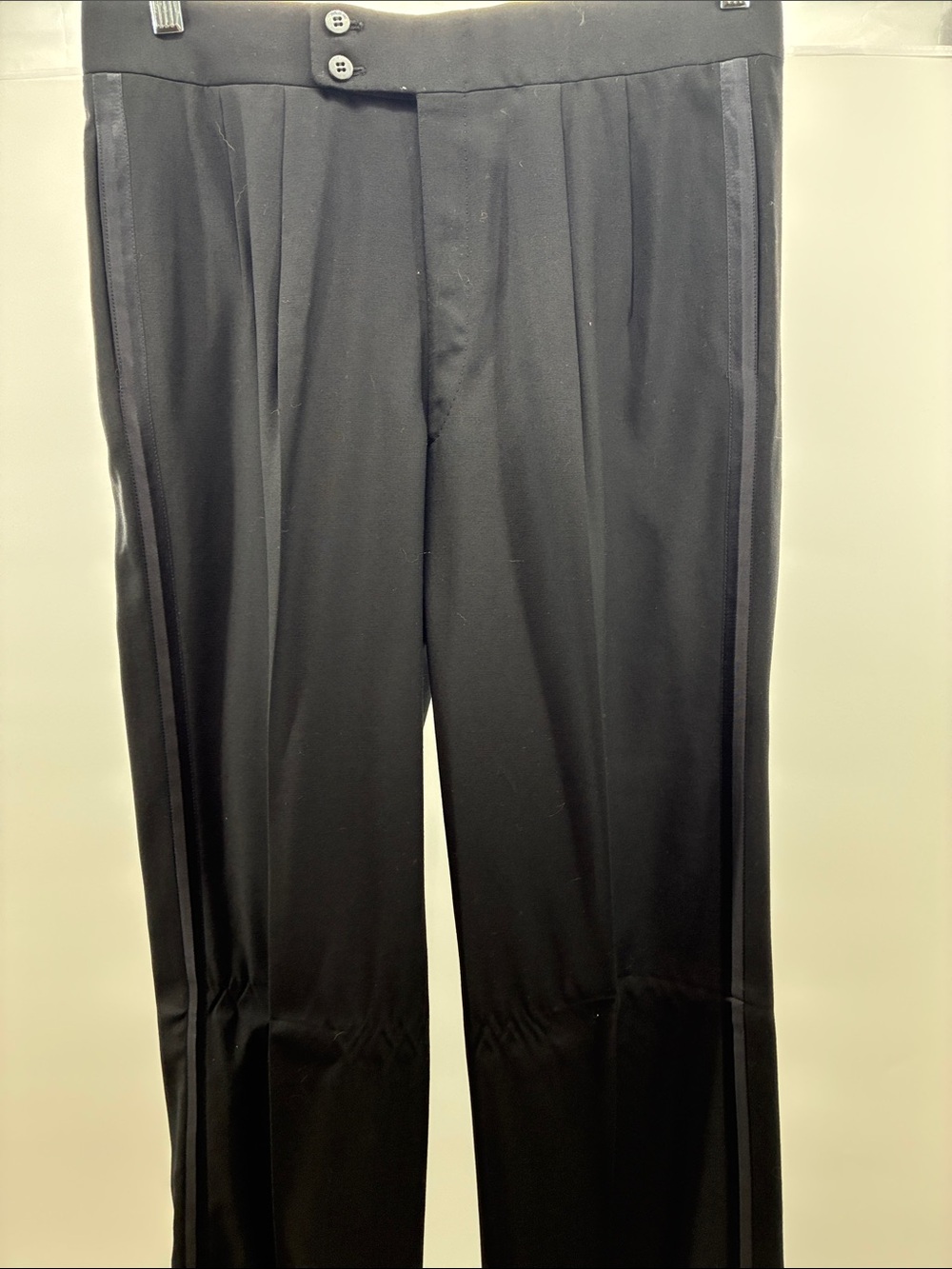 Brioni Black Pleated Tux Dress Trousers with Side Stripe